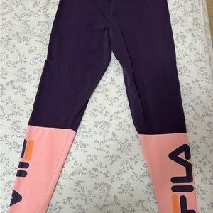 Fila Leggings in Dark Purple and Light Pink